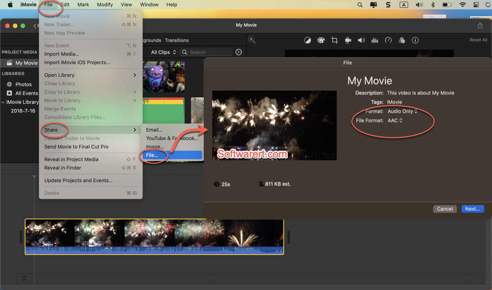 extract audio, music from video movie on Mac with imovie