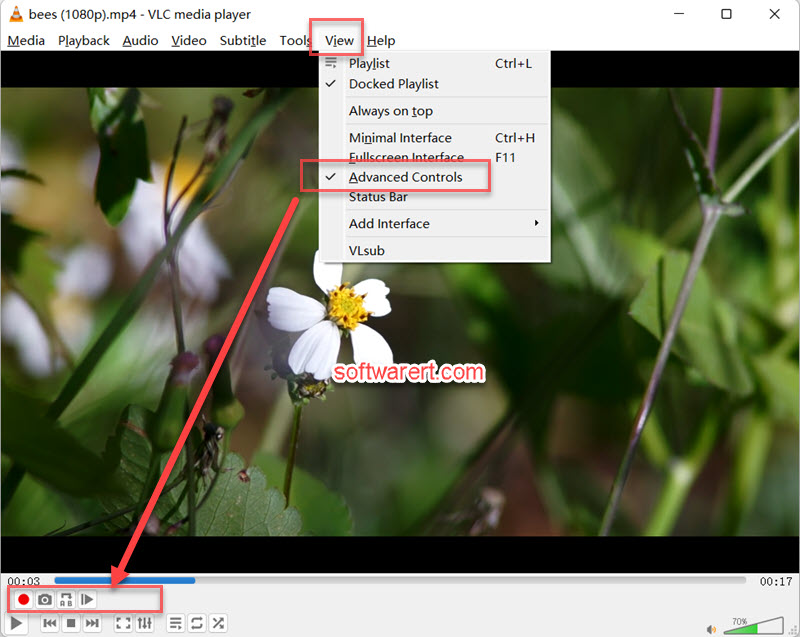 VLC player for windows view advanced controls