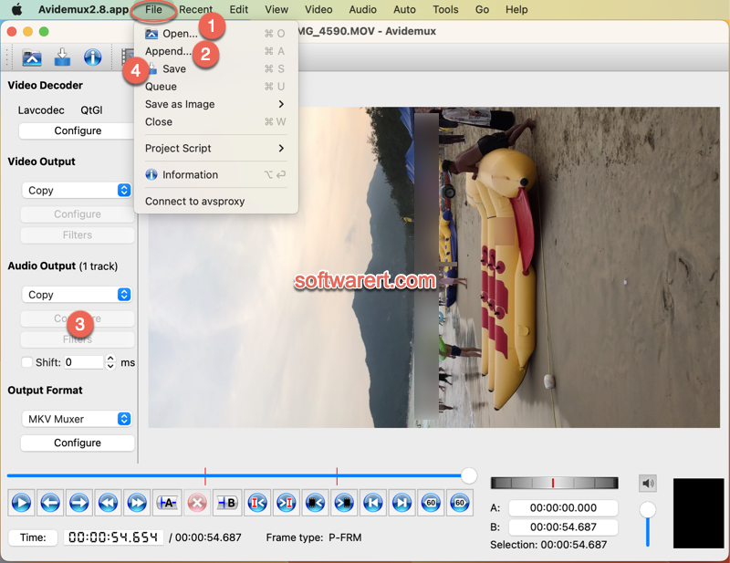 Merge multiple videos using Avidemux on Mac