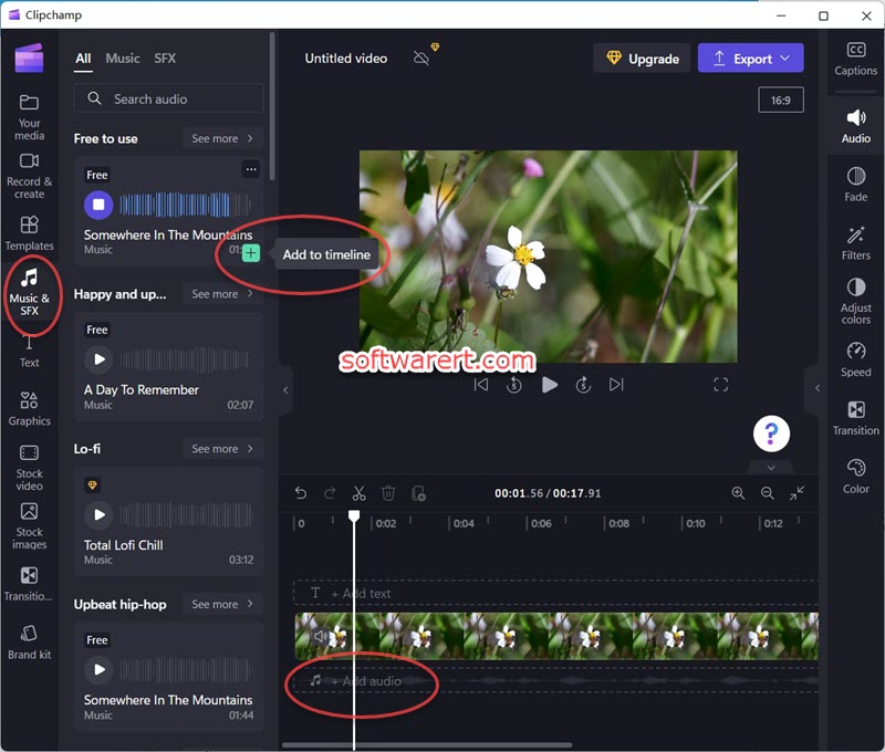 Add audio, music to video using Clipchamp in Windows 11