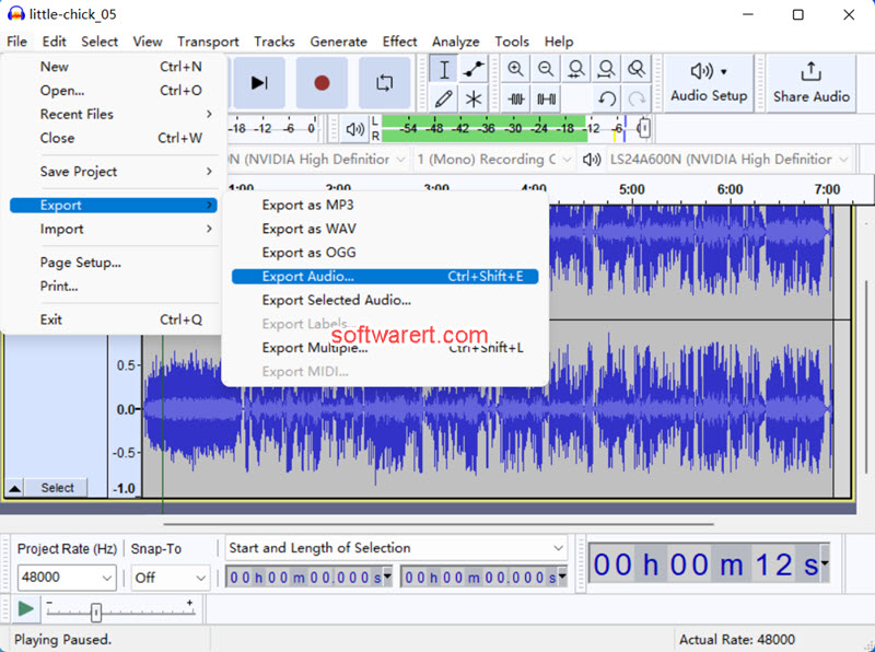 audacity for windows to export audio to computer