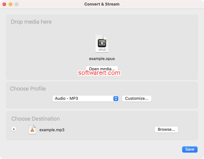 convert opus to mp3 using vlc media player on Mac