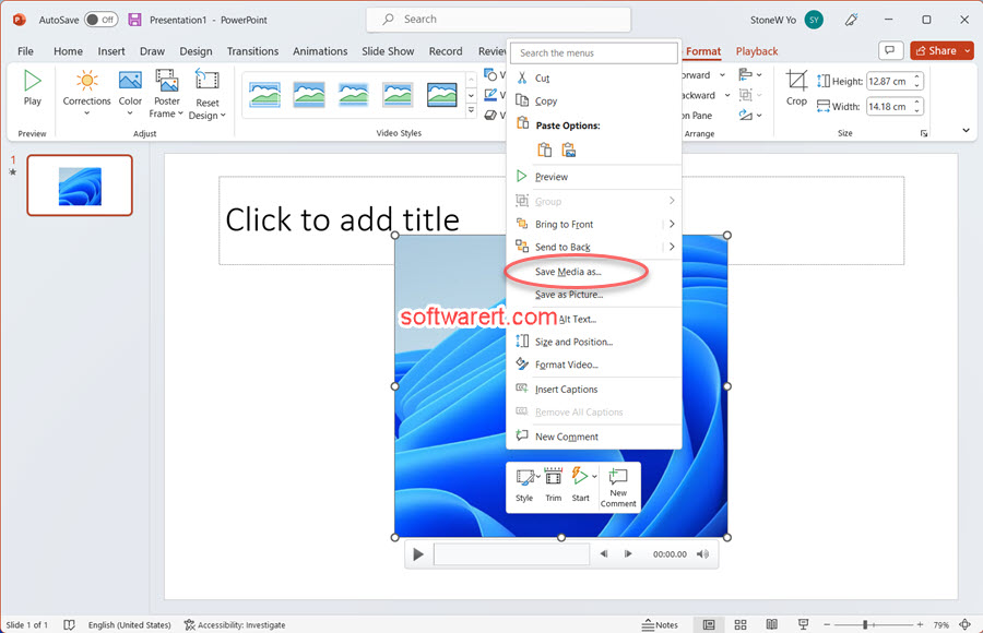 export screen recording from PowerPoint to Windows computer as separate video file