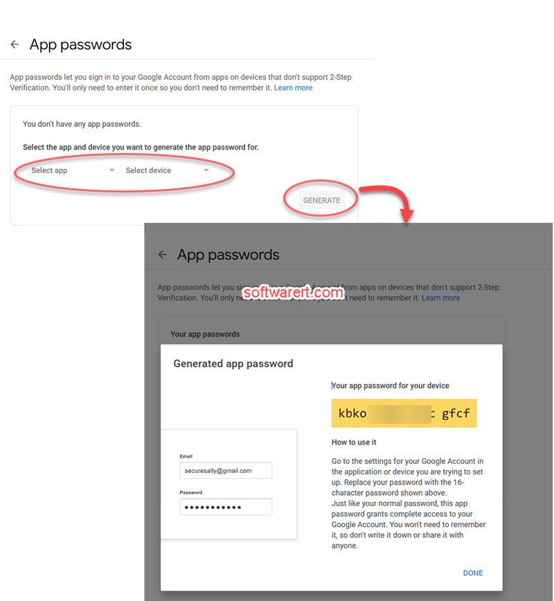 generate, create app password from your Google account