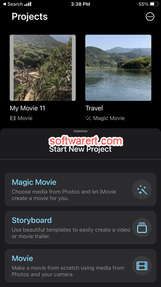start a new project in iMovie on iPhone