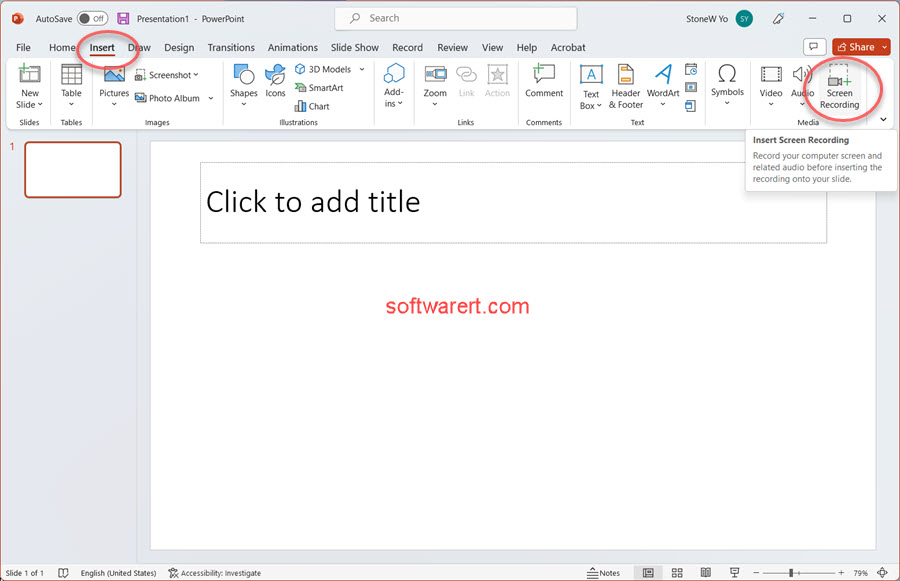 insert screen recording to PowerPoint presentation on Windows computer