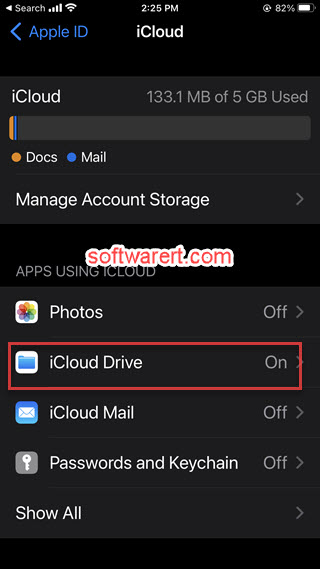 Turn on iCloud Drive from iPhone Settings