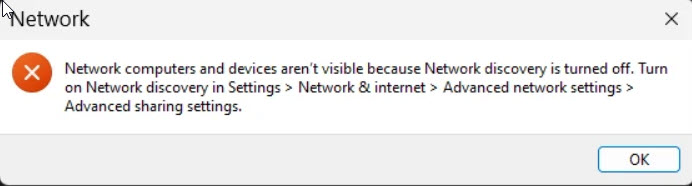 network discovery is turned off error message windows 11 file explorer