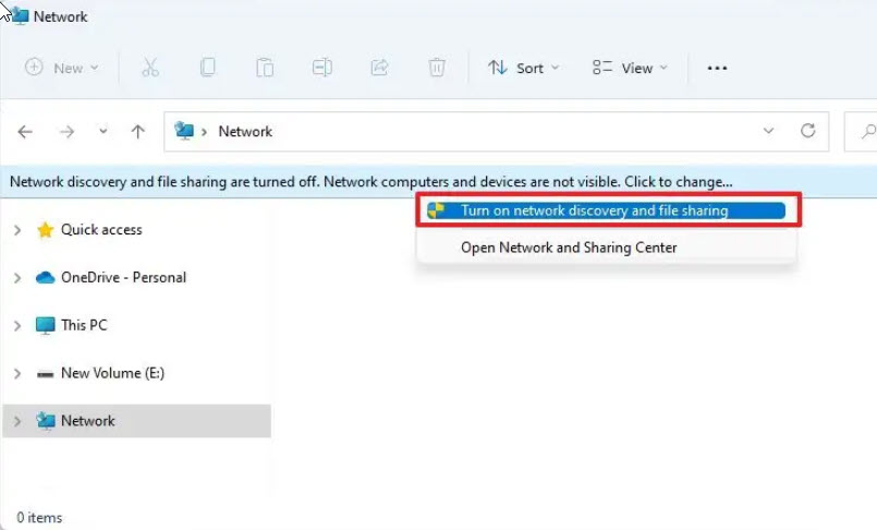 turn on network discovery and file sharing from file explorer in windows 11
