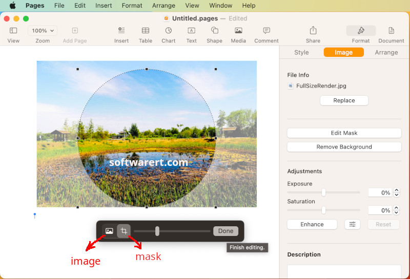 create round image, picture using Pages on Mac