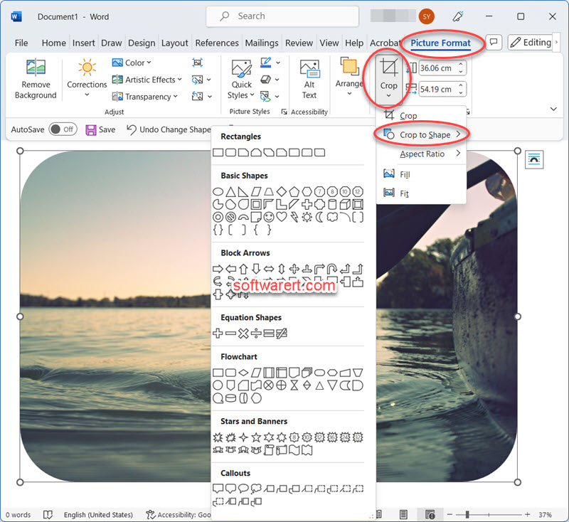 Crop round images, rounded corners in Word