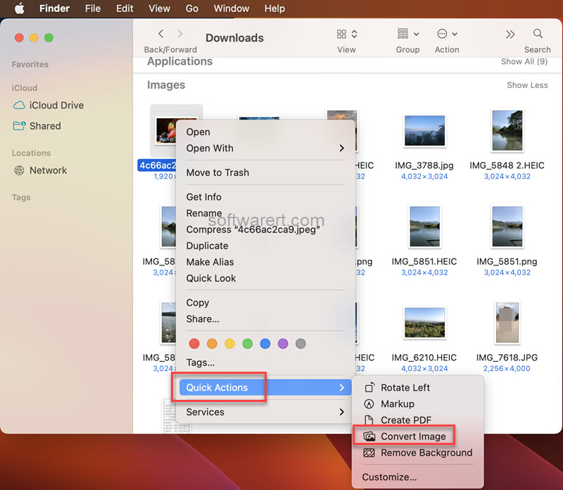 convert images in Quick Actions in Finder on Mac