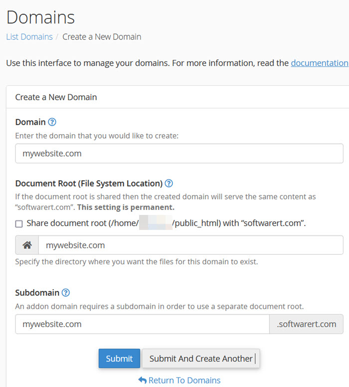 cpanel domains create a new domain - add additional domain to cpanel