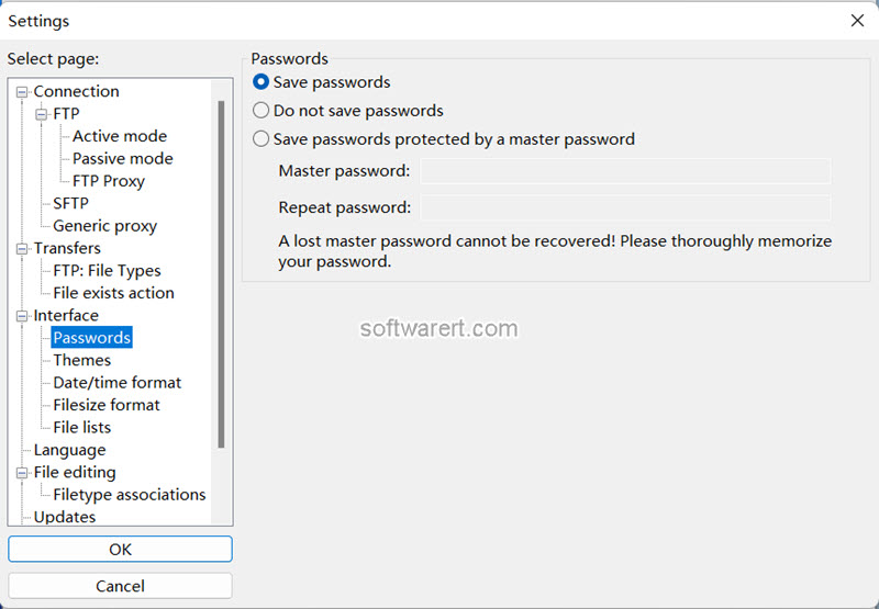 enable passwords saving in FileZilla on Windows PC