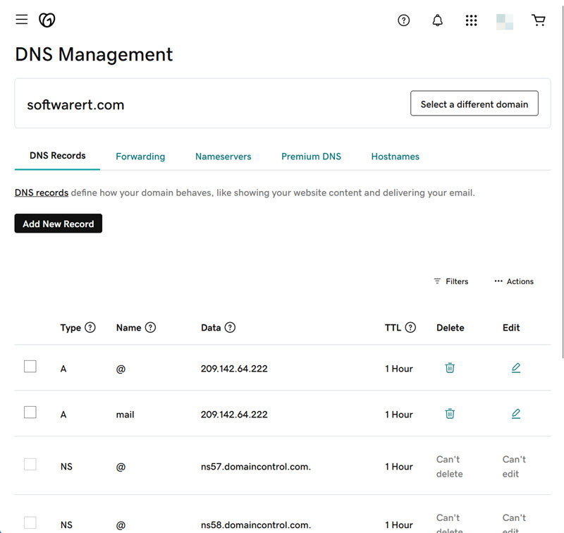 godaddy account domain dns management DNS records