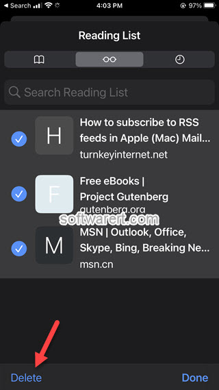 batch remove items from reading list in Safari browser on iPhone