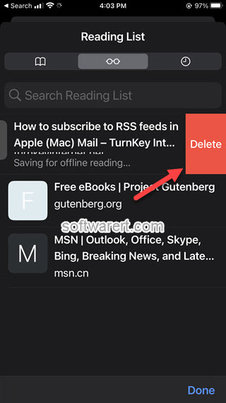 delete reading list from safari browser on iphone