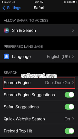 select duckduckgo as the default search engine for safari on iPhone