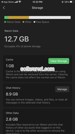 clear, manage wechat storage on iphone