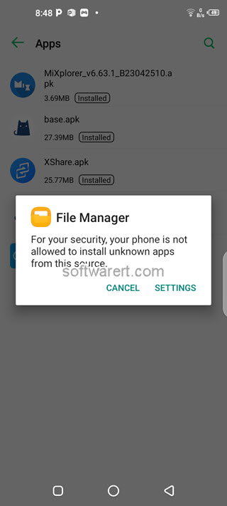 not allowed to install unknown apps from this source on android mobile phone