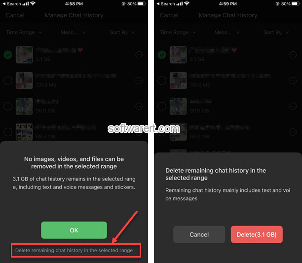 WeChat manage chat history on iPhone - delete text, voice messages