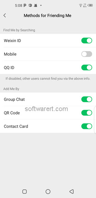 WeChat for Android privacy settings - methods for friending me