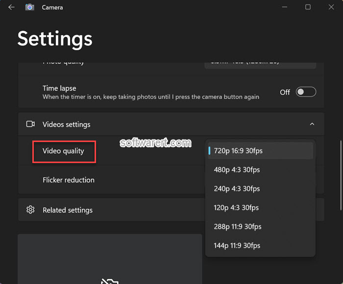 Windows 11 Camera settings - video quality
