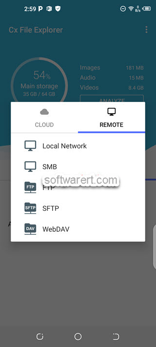 cx file explorer android phone to access remote file server
