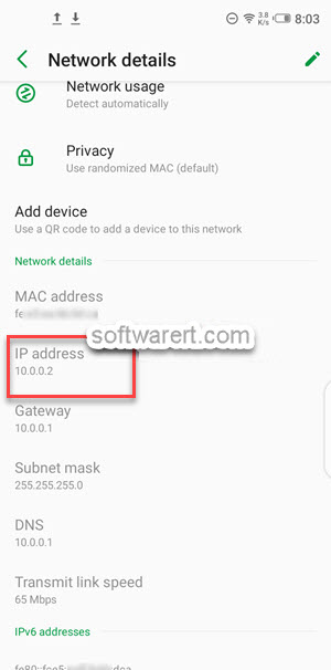 Check Infinix mobile phone local IP address from wifi network details