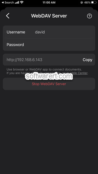 iphone start webdav server using documents app by readdle