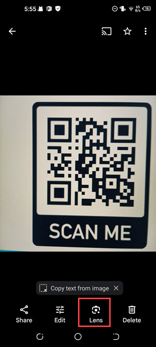 scan qr code from saved image, screenshot using google photos lens on android phone