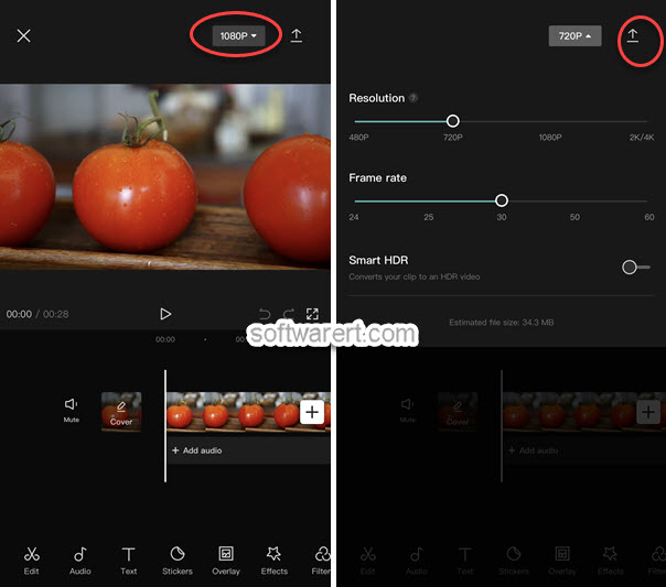 Edit video resolution using CapCut on iPhone