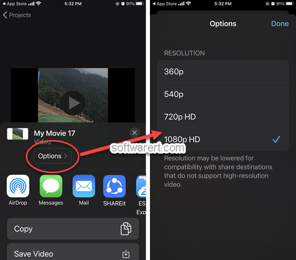 change video resolution using iMovie on iPhone
