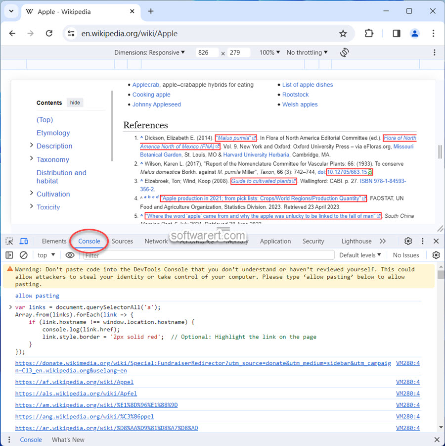 Extracting external links on a web page in Chrome browser