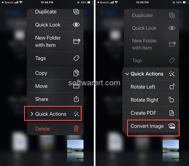 convert image formats using quick actions in Files app on iPhone
