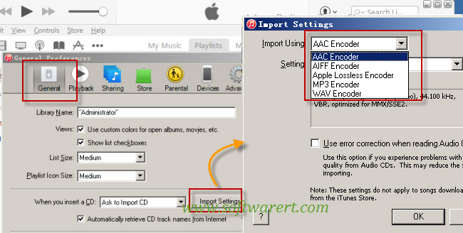 change default itunes music encoder on pc