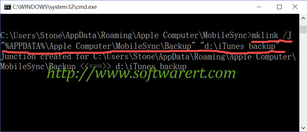 change itunes backup folder to another drive and folder in windows command prompt