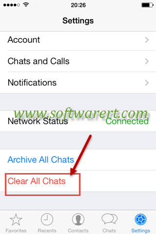 clear all whatsapp chats on iphone