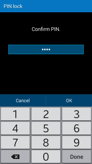 confirm pin lock to protect files on samsung mobile