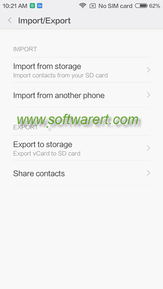 contacts import export on xiaomi phone