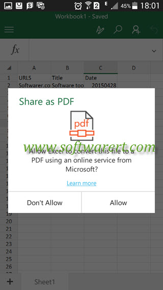 convert excel to pdf on android mobile phone