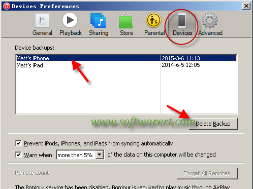 delete iphone ipad itunes backups from computer