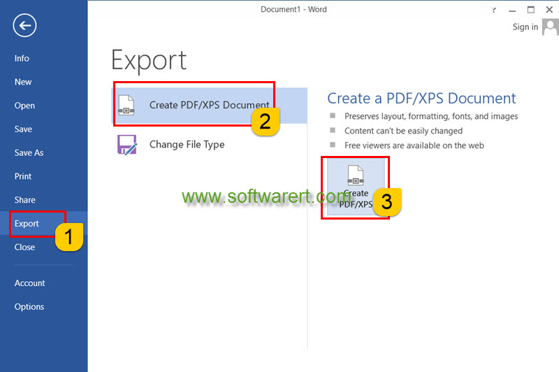 export word as PDF on pc