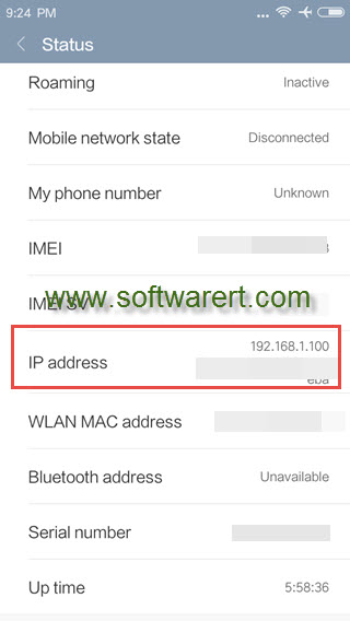 find ip address from phone status on xiaomi redmi mobile