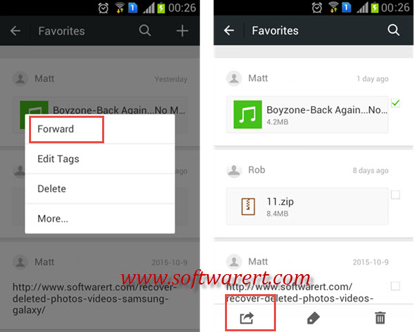 forward favorites to chat in wechat on android mobile