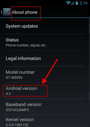 identify Android version on mobile phone