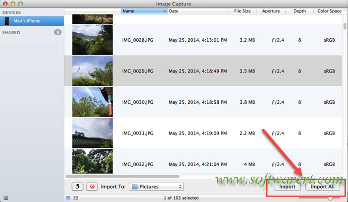import photos videos from iphone to mac via image capture