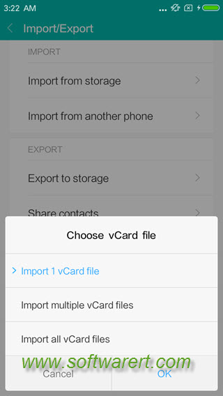 import vcard files to contacts on xiaomi redmi phones