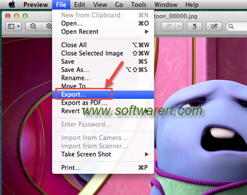 preview file menu export option on mac