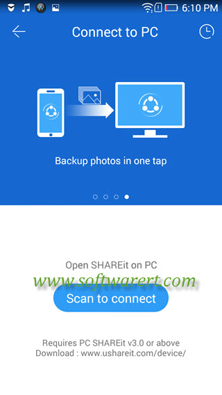 scan to connect mobile phone to pc in shareit